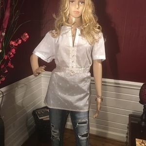 Lane Bryan Size 14/16 White Short SleeveBlouse